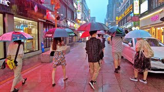 [4K] Heavy Rain Walk Seoul - Summer evening Railfall ASMR | 서울에 100mm가 넘는 폭우 내린 날, 서울 저녁 거리 비내리는 풍경