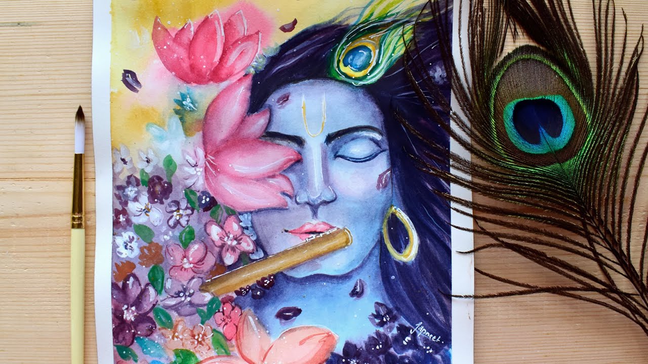 Janmashtami Special Krishna Watercolor Painting | Krishna with ...