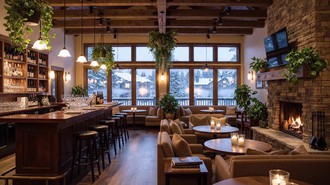 Cozy Snowy Winter Café ❄️ Relaxing Piano Jazz & Fireplace Ambience For Focus & Peaceful Work