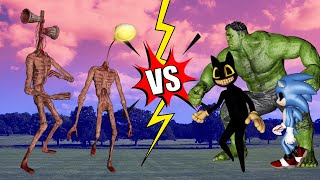 Siren Head & Light Head Vs Hulk, Cartoon Cat & Sonic.exe