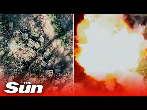 Ukrainian forces destroy pile of Russian anti-tank mines and mortar mines with drone