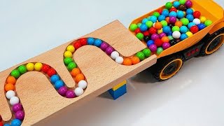 Marble Run Race ☆ HABA Slope & Retro Makita Truck, Excavator, Garbage Truck, Dump Truck, Ambulance