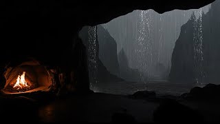 Hidden Cave In Valley Forest On Rainy Night: Campfire with Rain Sounds For Sleeping and Meditation