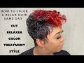 Relaxer, color, cut and treatment