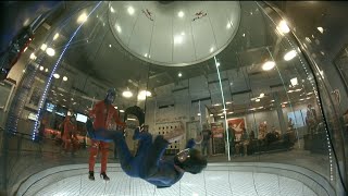 Indoor skydiving: back fly side sliding (Nick 016)