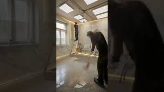 where modern design meets calm perfection glowing epoxy floors, soft ambient lighting,