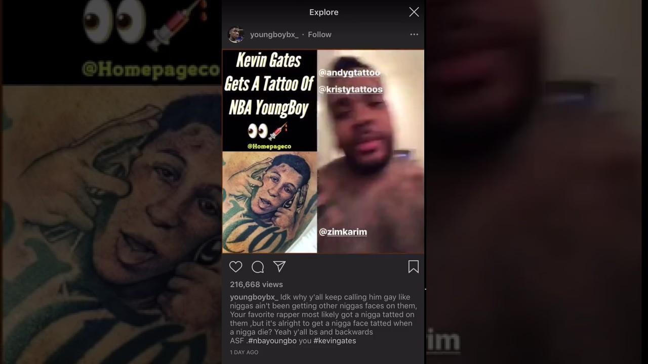 Kevin Gates gets NBA YoungBoy face tattoo.
