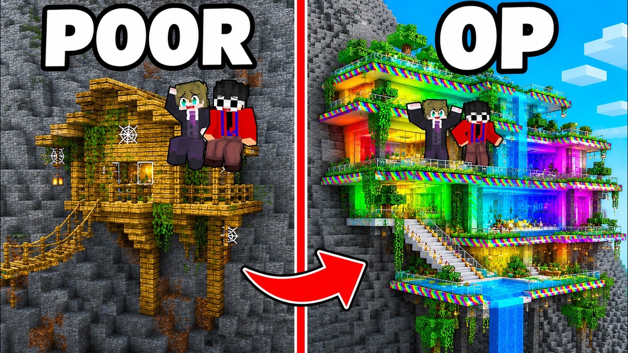 POOR vs OP Mountain Base Battle in Minecraft!