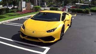 Lamborghini Huracan LP610-4 Start Up Revs Drive Stunning Matte Yellow  Beast at Lamborghini Miami