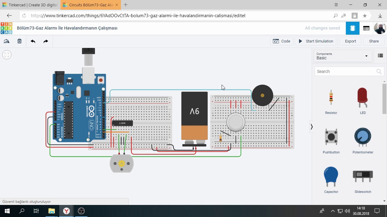 Tinkercad ile Arduino Bölüm 73 : Gaz Alarmı ile Havalandırmanın ...