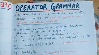Lecture-23 Operator Grammar in Compiler Design |  what is Operator Precedence Grammar in Compiler
