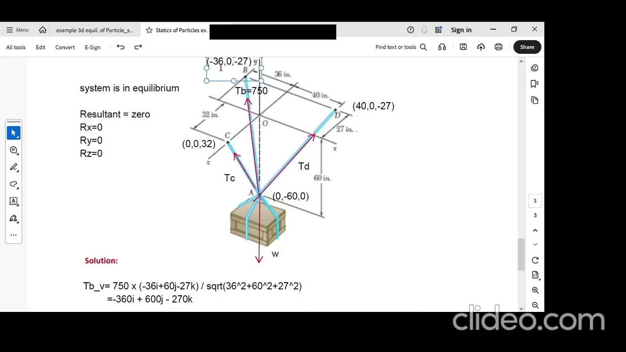 Statics examples Equilibrium of Particles 3D