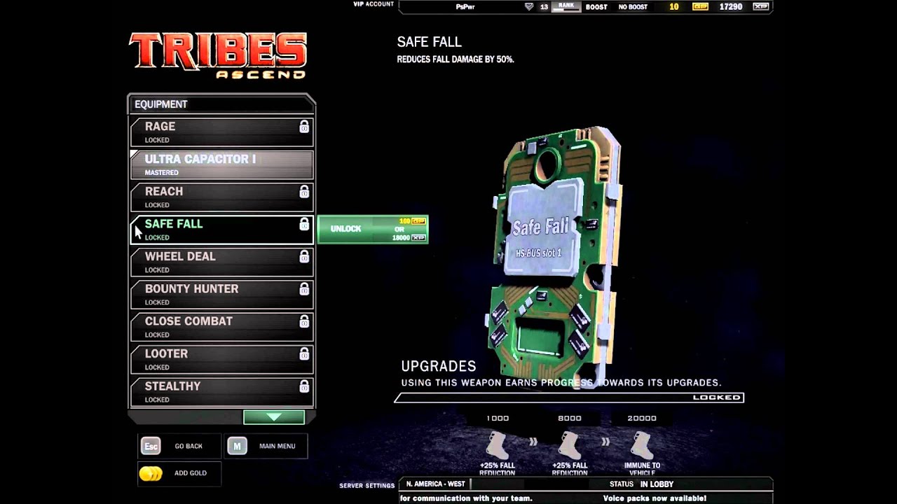 Tribes Ascend: Interactive Menu: Primary Perk: Safe Fall