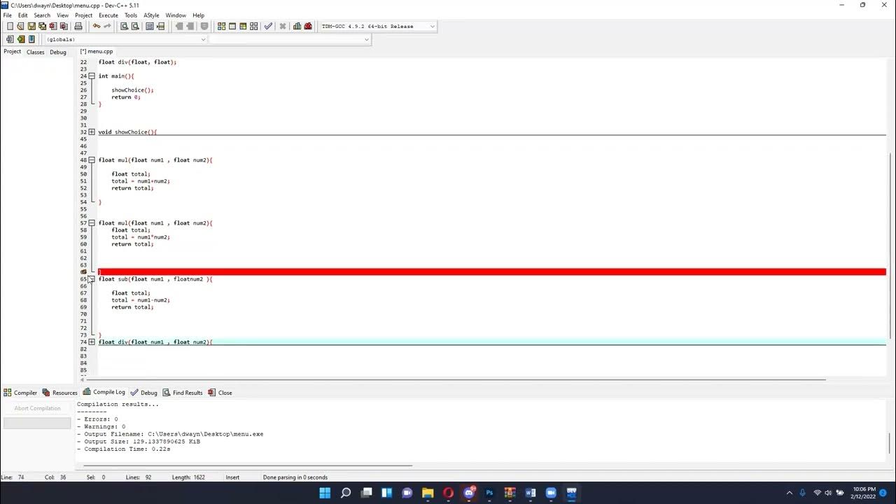 menu driven C program. - YouTube