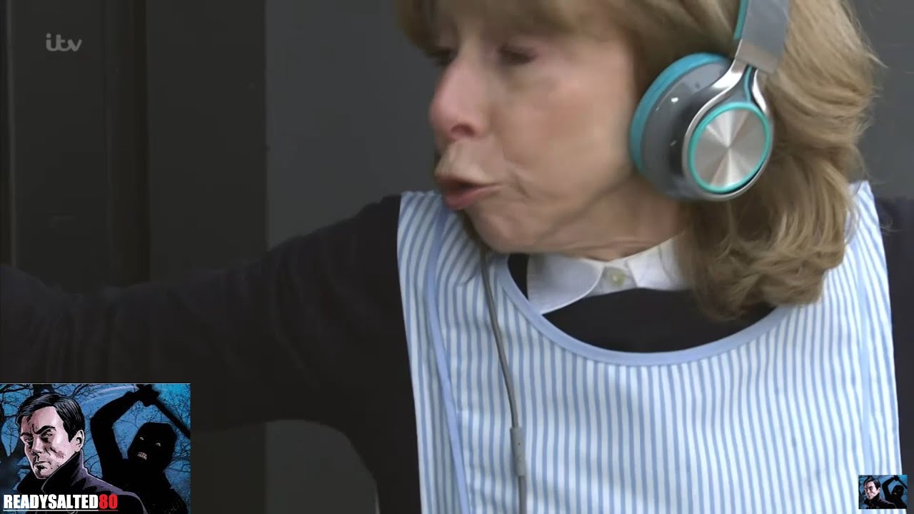 Coronation Street - Gail Enjoys a Dance Whilst She Cleans