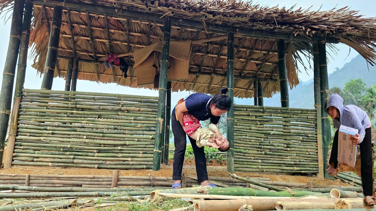 A homeless mother and daughter built a bamboo house the forest  Homeles Mom
