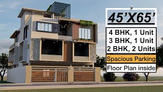 45X65 Apartment Style Design | 4 Flats | Modern House Design with Spacious Parking