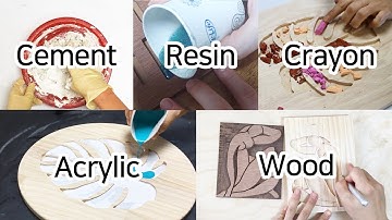 Wood Inlay Experiment / Cement, Crayon, Acrylic, Resin, Plywood