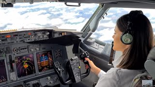 Beautiful Female Pilot Landing Her Boeing B737-800 | Cockpit View | GoPro