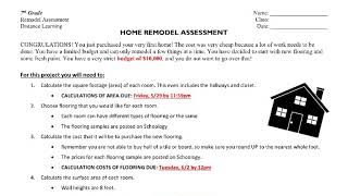 7th Grade Home Remodel Assessment Task Sheet Direction Walkthrough