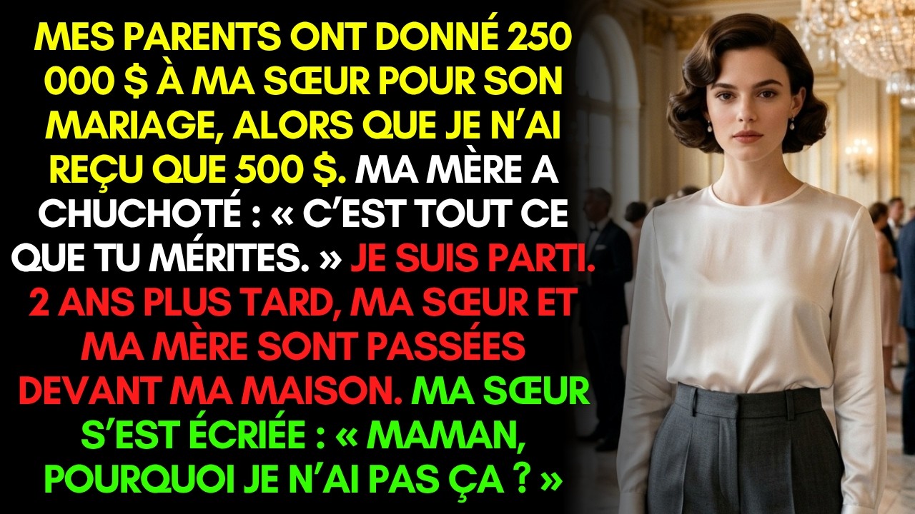 « C’est tout ce que tu mérites. » Ma mère a glissé un chèque de 500 euros dans ma main au milieu du mariage à 250 000 euros de ma sœur, devant le serveur, devant les invités. Moi, j’étais en robe...