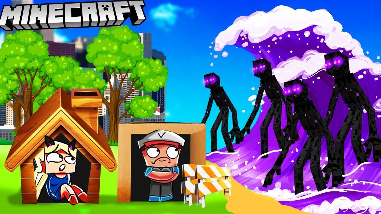 BAZA VS ENDERMAN TSUNAMI - MINECRAFT TSUNAMI CHALLENGE 