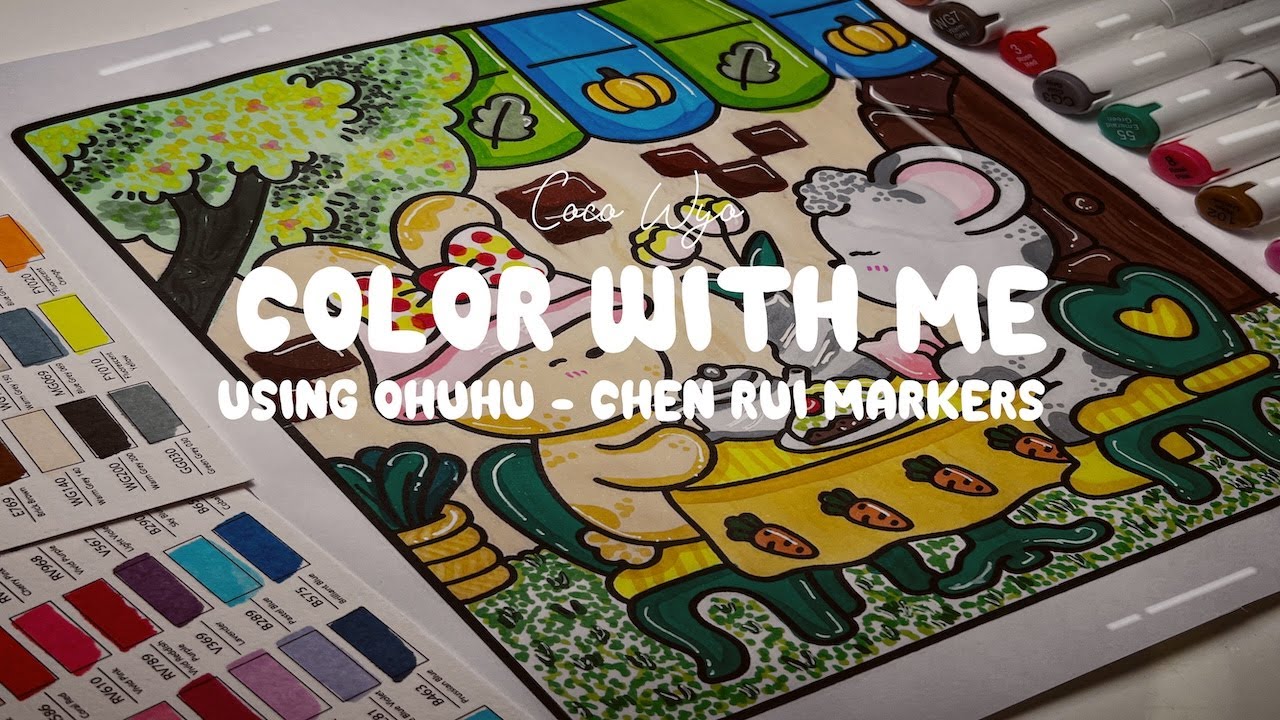 Color with Me 🐤🍓Tea Time in The Garden | Cute Coco Wyo Coloring Page with Alcohol Markers