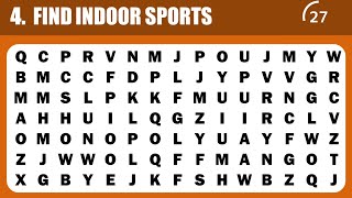 FIND INDOOR SPORTS ♠️🏓♟ I PUZZLE NO 65 I WORD SEARCH I 18th JULY