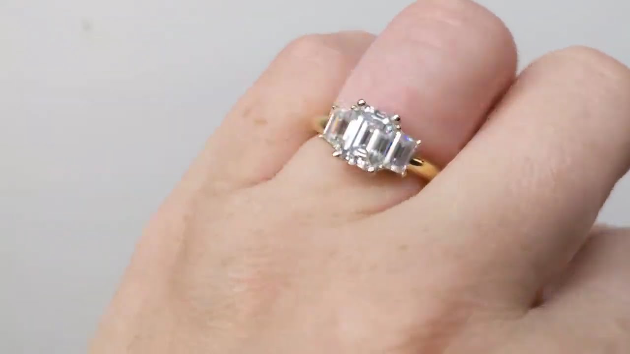 Three Stone Trilogy Lab Created Diamond Engagement Ring | Emerald Cut Diamond Anniversary Ring