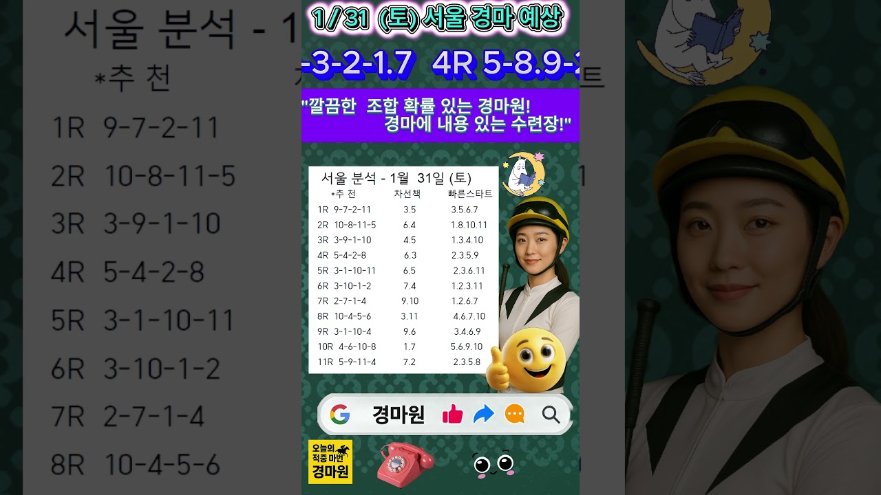 1/31 (토) "경마 원 서울 경마 예상 대박 행진 중!"