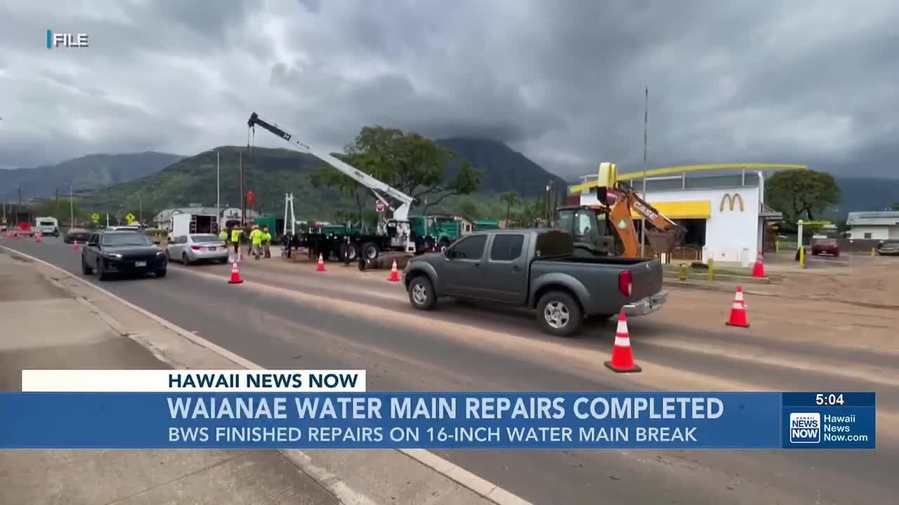Lanes reopen after water main break repairs finish in Waianae - YouTube