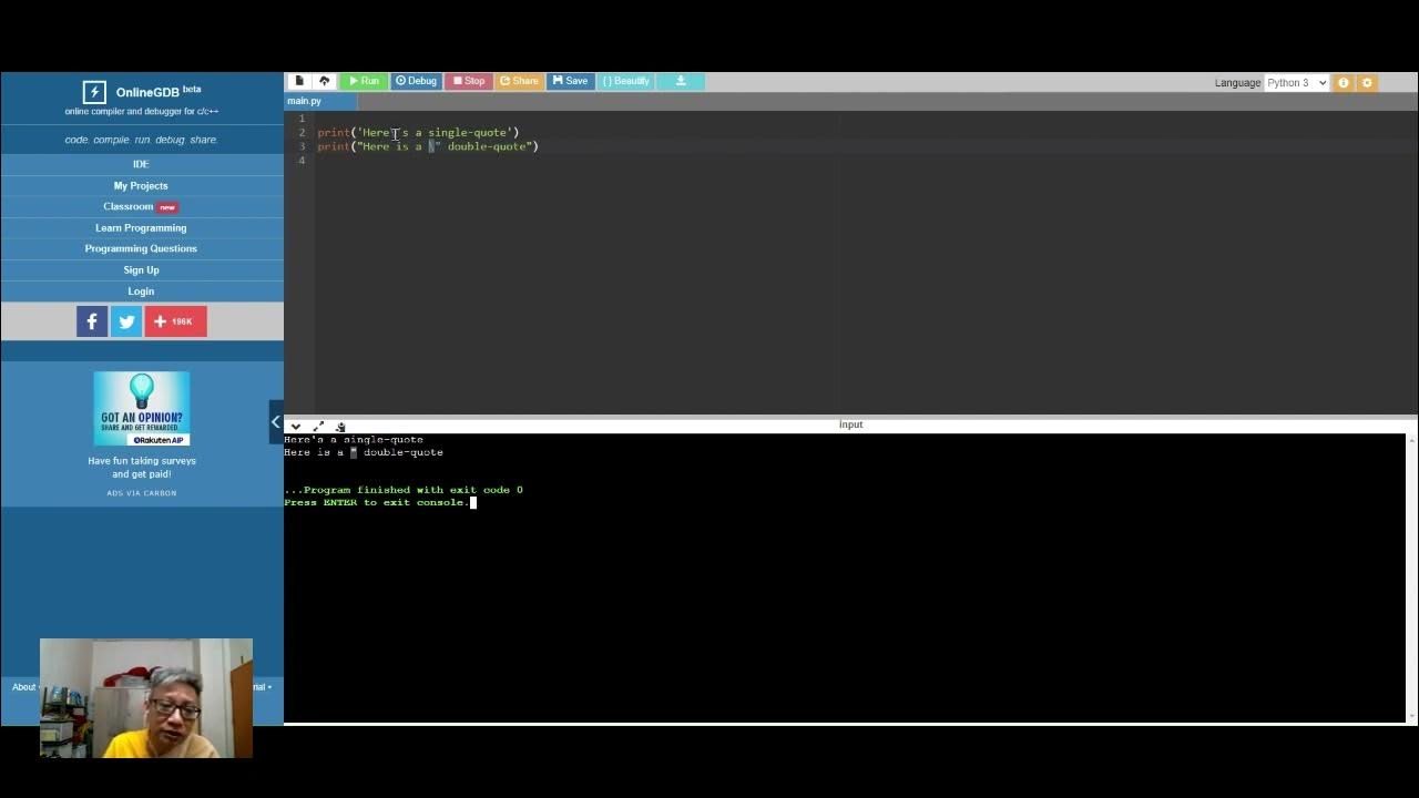 Print quotes in python youtube
