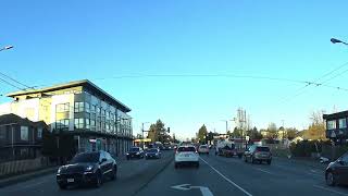 Bus goes up and down on the Road E 41 AVE, Vancouver, BC, Canada