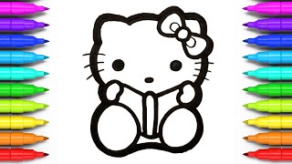 Hello Kitty Studying Drawing and Coloring for Kids, Toddlers | How to Draw a Hello Kitty for Kids