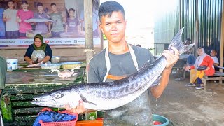 FISH MARKET ACEHNESE 🔪🔥 || ( AGE 16) BARRACUDA FISH CUTTING SKILLS BY EXPERT FISH CUTTER