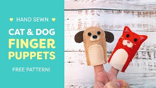 Hand Sewn Cat & Dog Finger Puppets