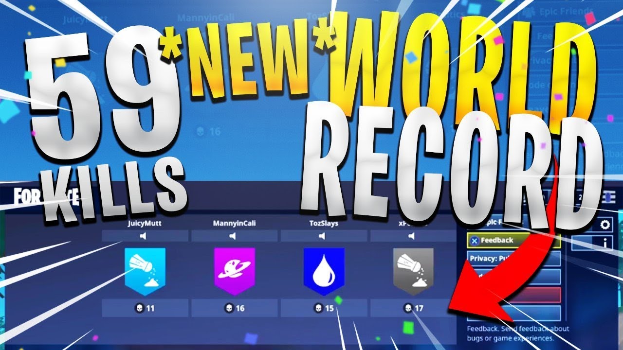 new world record 59 squad kills insane gameplay full match fortnite battle royale most kills - fortnite solo squad record ps4