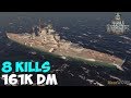 World of WarShips | Bayern | 8 KILLS | 161K Damage - Replay Gameplay 4K 60 fps