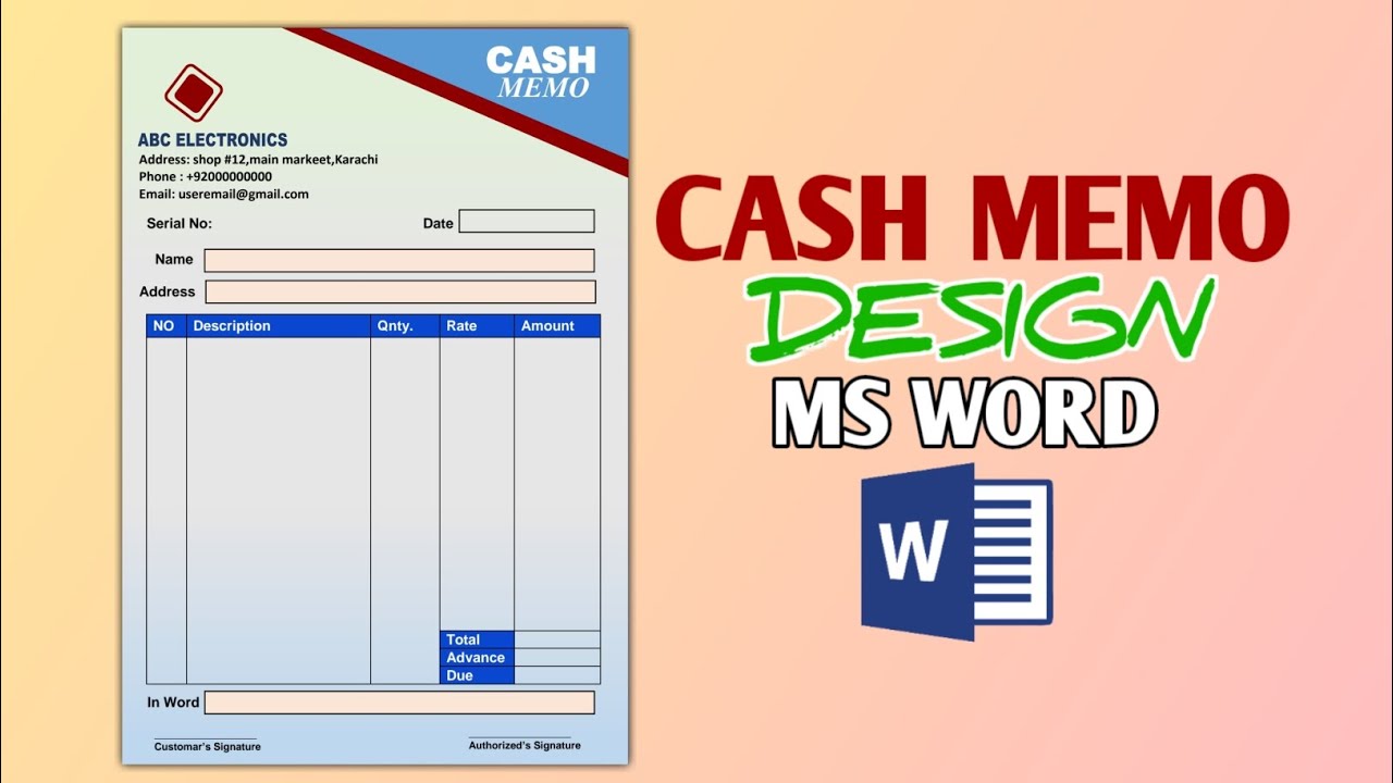 Cash Memo Design MS Word | Cash Memo Easy Tatorial Ms Word 