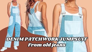 Making a Denim patchwork jumpsuit from old jeans | Thrifted transformation idea | Sewing tutorial