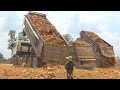 Amazing Dump Truck Hyundai Spread Dirt Work Road With Bulldozer Pushing