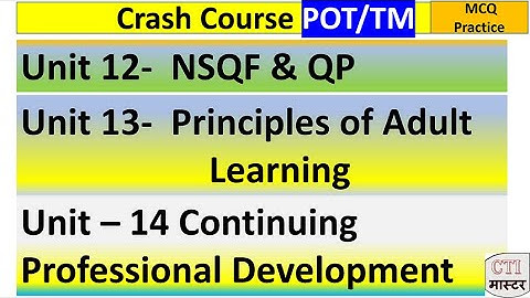 Pot Unit 12 NSQF & QP IUnit 13 Principles of Adult Learning I 14 Continuing Professional Development