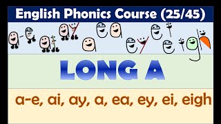 Long a ( ai, ay, ae, a, ea, ey, ei, eigh) words | English Phonics Course | Lesson 25/45