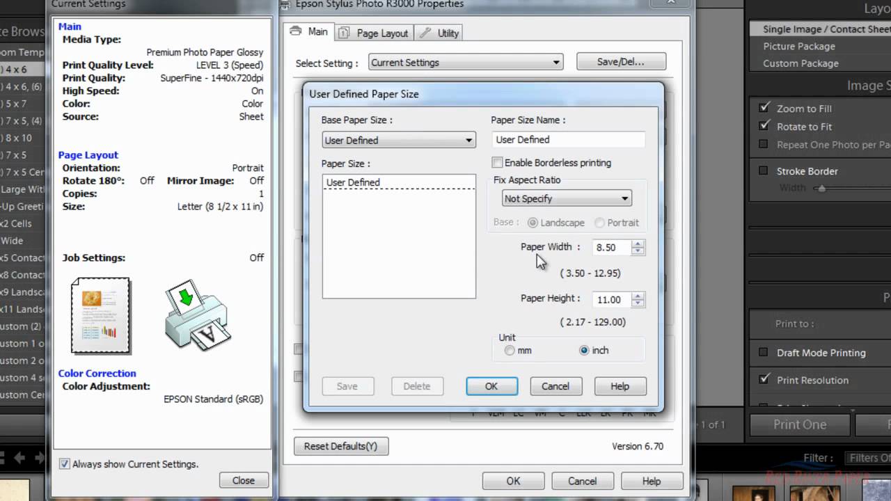 Epson Set Up Custom Paper Size From Lightroom Youtube