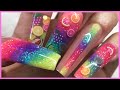 FRUIT SALAD NAILS | COLOUR BLOCK ACRYLIC AND FRUIT FIMO RAINBOW |  GLITTER PLANET UK