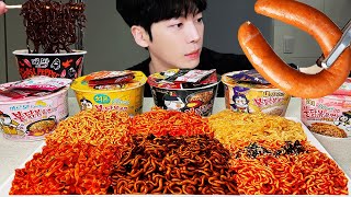ASMR MUKBANG | spicy Fire Noodles CHALLENGE (Cream Carbonara, Cheese, Black bean, ROSE Tteokbokki)