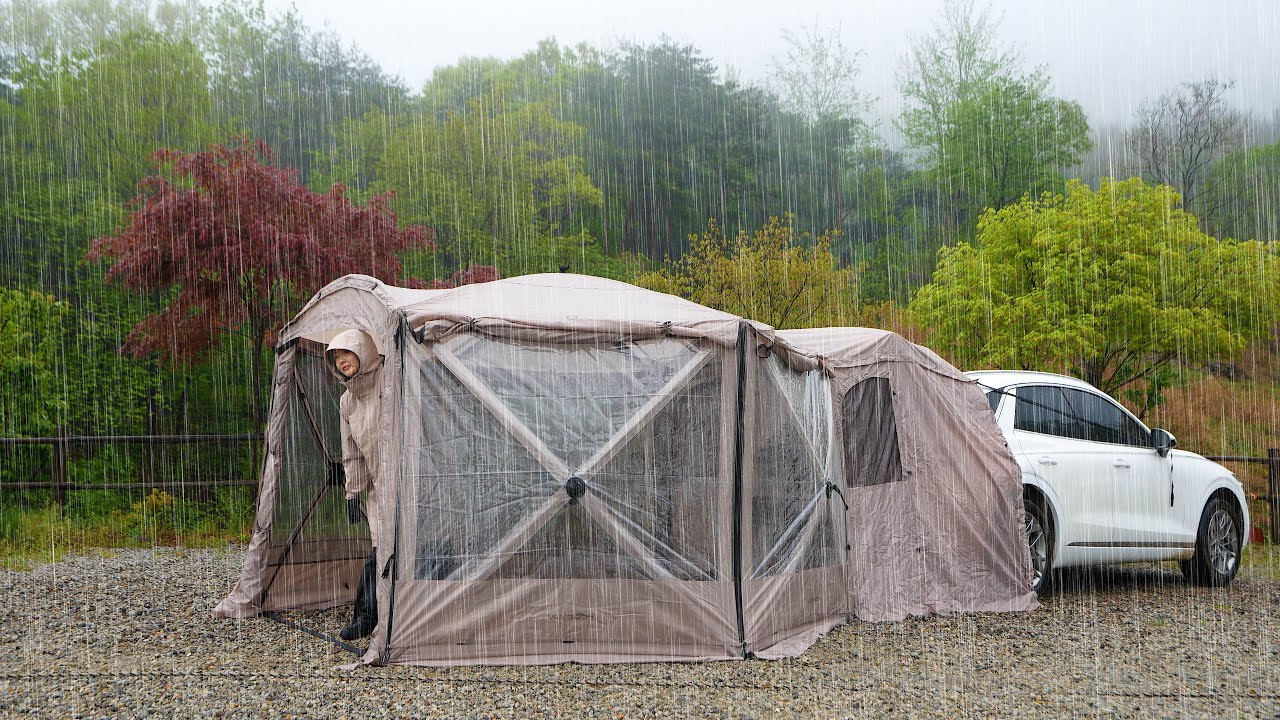 ☔️Дождливый день, кемпинг в красивой горе с сильным дождем | Звук дождя АСМР