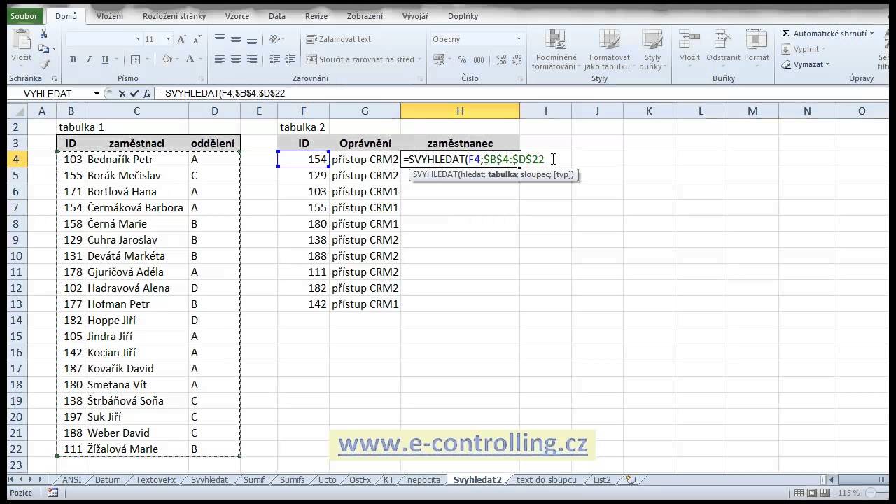 Jak použít funkcí Svyhledat v Excelu?