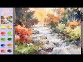 Without Sketch Landscape Watercolor - Valley Autumn (color mixing, Arches) NAMIL ART