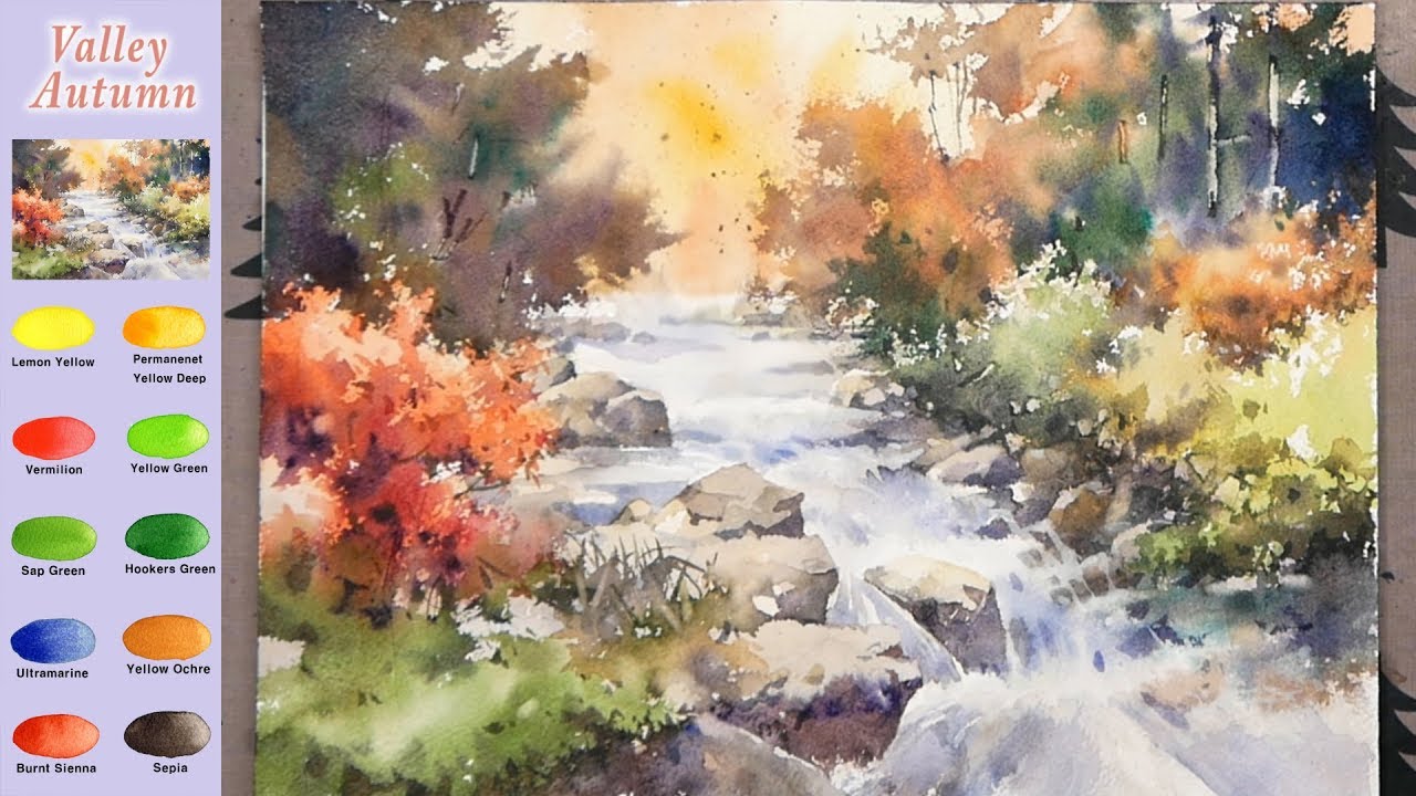 Без эскиза Пейзажная акварель - Долина осень (смешение цветов, Arches) NAMIL ART